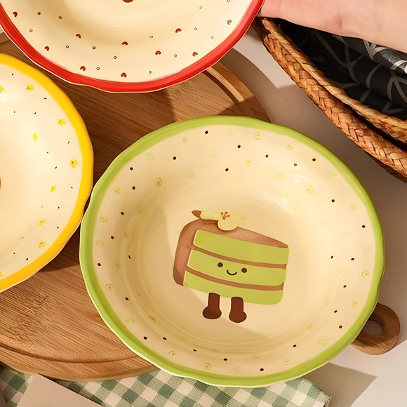 Adorable Ceramic 8inch Dessert Plate – Underglaze Cake & Snack Dish set of 4 - Picture 2 of 5